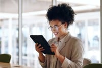 marketing professional looking at key metrics. 