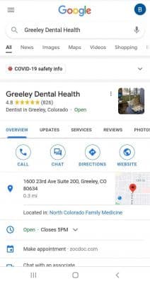 mobile search for Greeley Dental Health