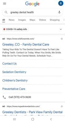 mobile search for greeley dental health