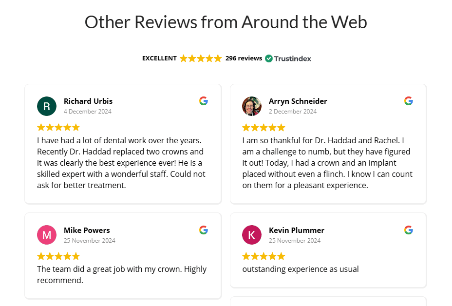 dental Reviews on a website showing trust from real patients