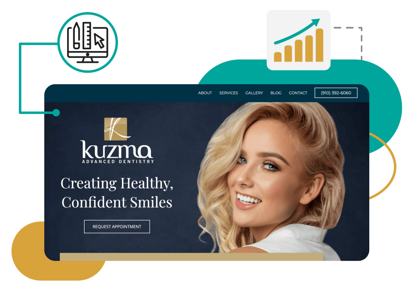 website-seo-importance-trust-dental-marketing client dental website infographic showing homepage header