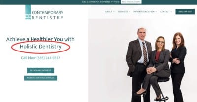 example of using dental keywords on the homepage of your website