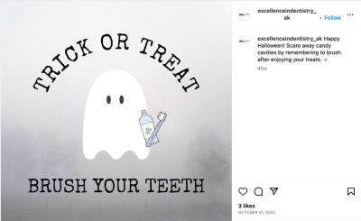 screenshot of a halloween promoting Seasonal Dental Marketing social media post