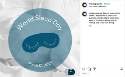 screenshot of Seasonal Dental Marketing with a social media post for world sleep day
