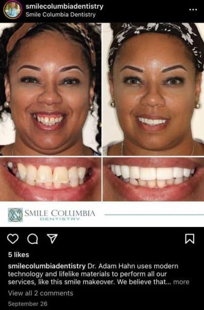 screenshot of client's social media post