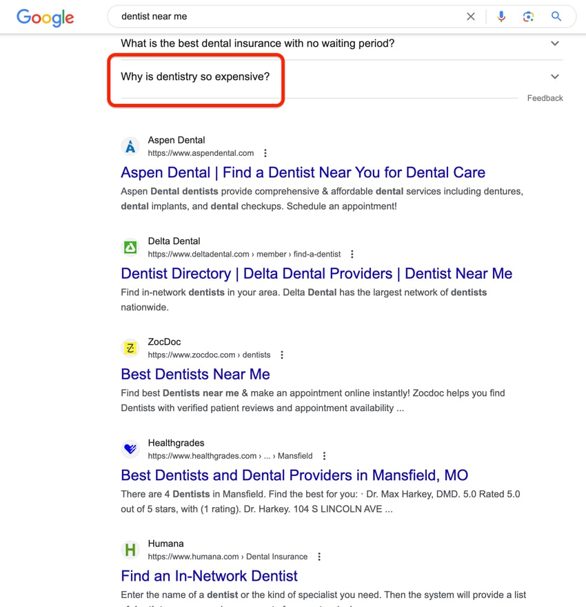 screenshot of a google search