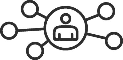icon of a figure in a circle with other circles jutting off 