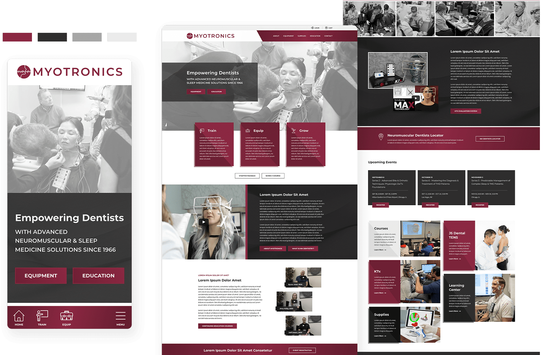 Myotronics website redesign showing Brand Identity Development & Logo Design