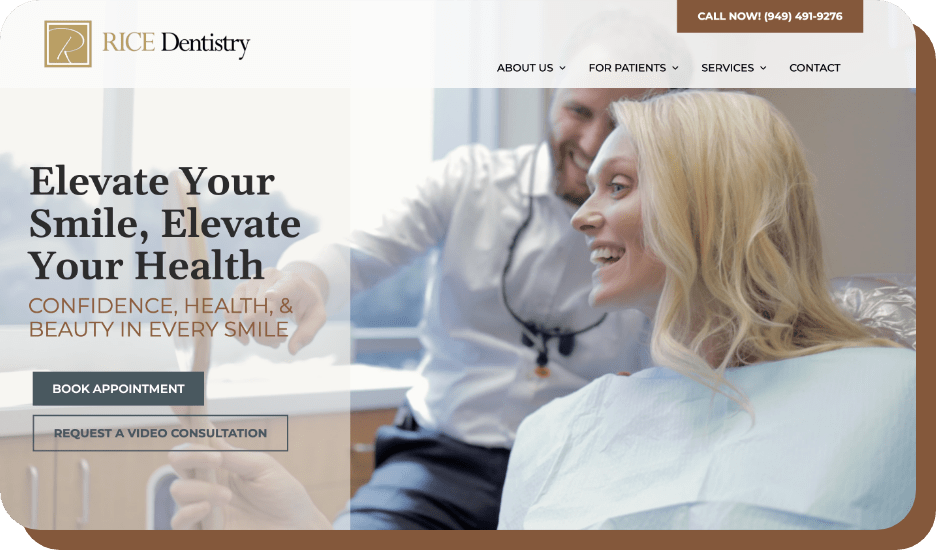 Rice Dentistry website highlighting smile transformations that boost health and confidence.
