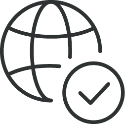Globe icon with checkmark, representing internet access or successful online connection.