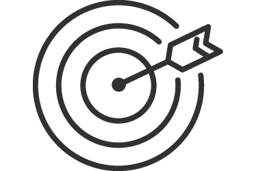 Outline icon of a bullseye with an arrow hitting the center, symbolizing goal achievement or precision.