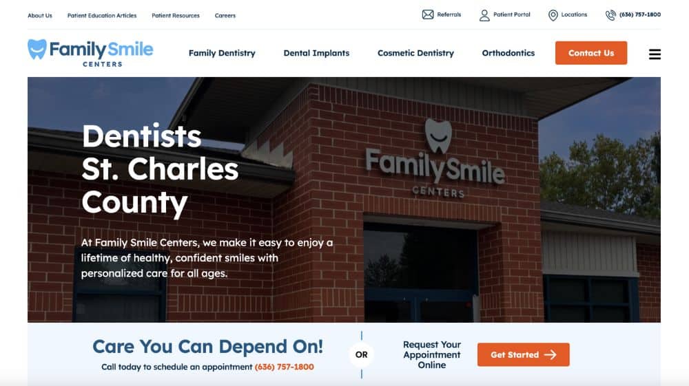 A screenshot of the home page of a new dental brands website