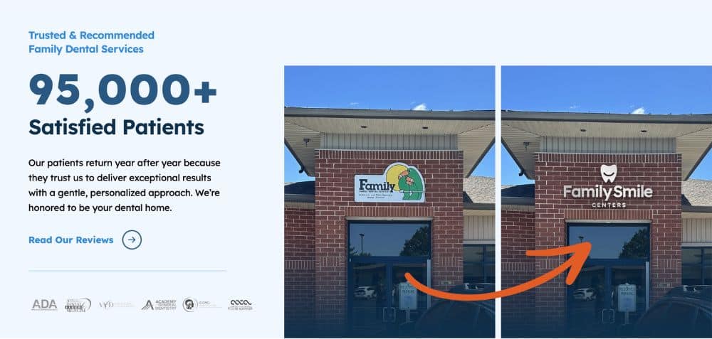 front door of dental office showing brand transformation